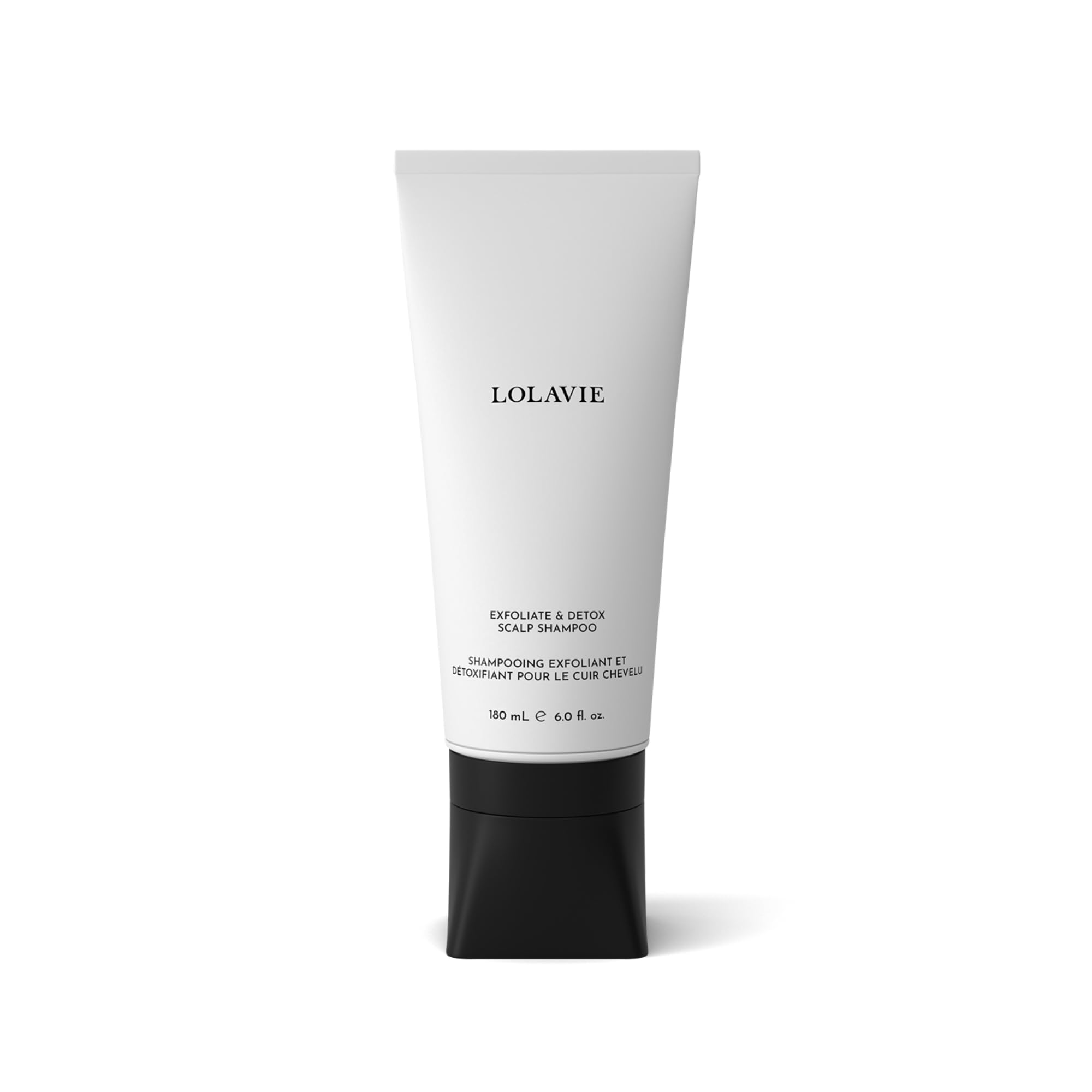 Bouteille LolaVie Exfoliant Détox du cuir chevelu, prise en main facile pour detox du cuir chevelu.