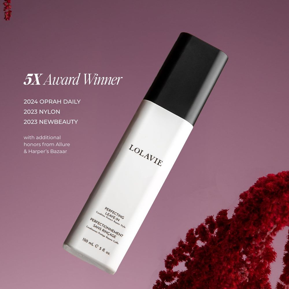 LolaVie Perfecting Leave-In — emballage couleur-safe pour cheveux colorés.
