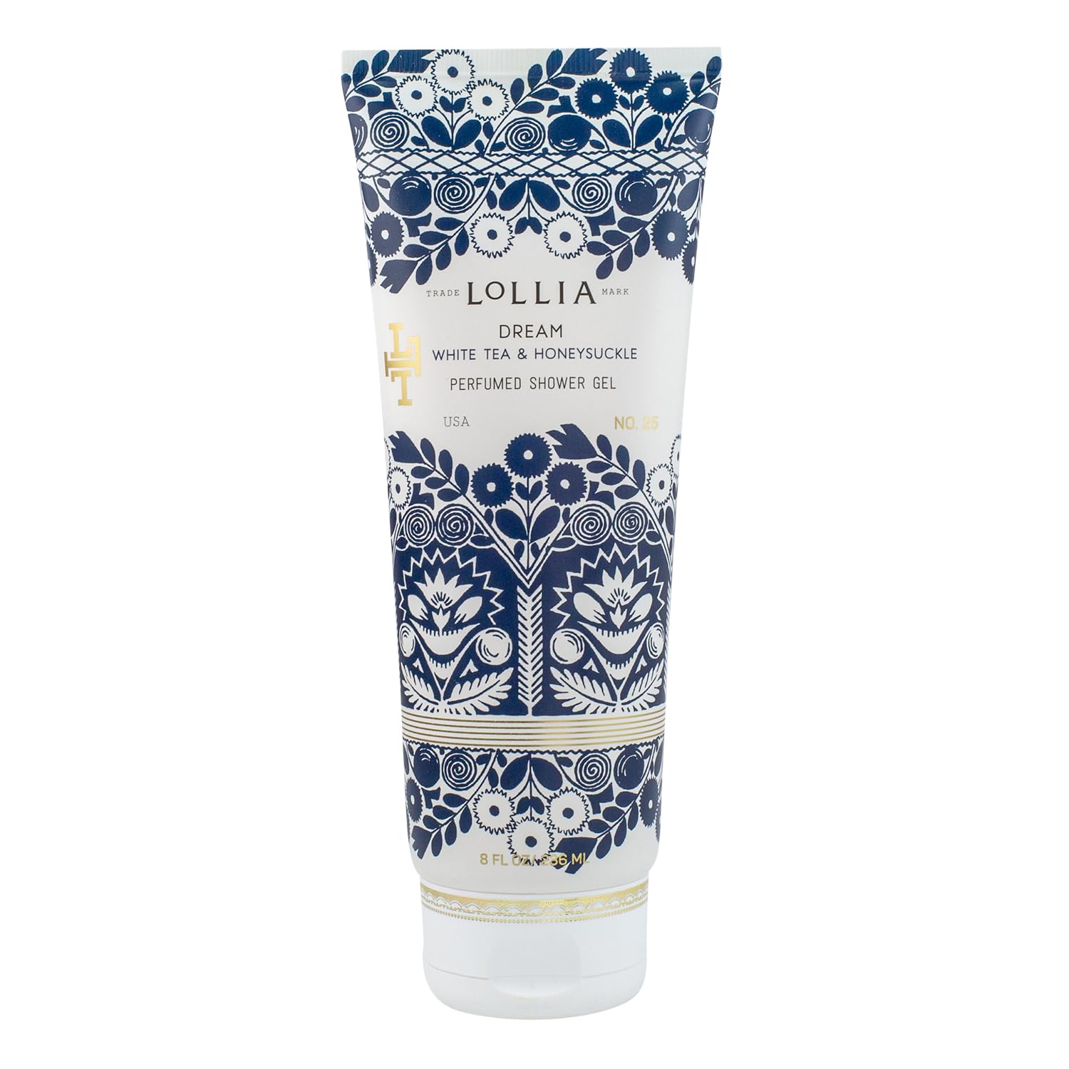 LOLLIA Dream Shower Gel—bouteille bleu royal, hydratation légère et parfum relaxant.