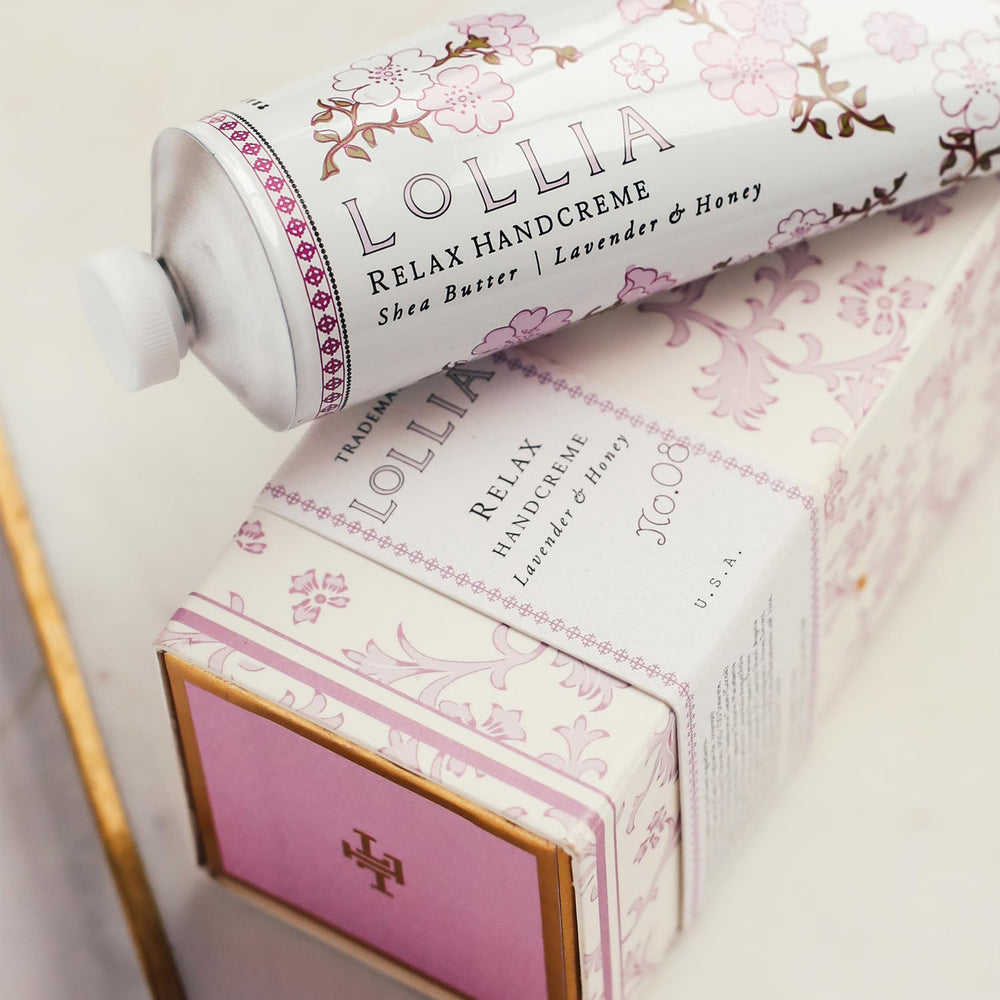 LOLLIA Relax Crème Mains – Huile macadamia et avocat pour douceur.