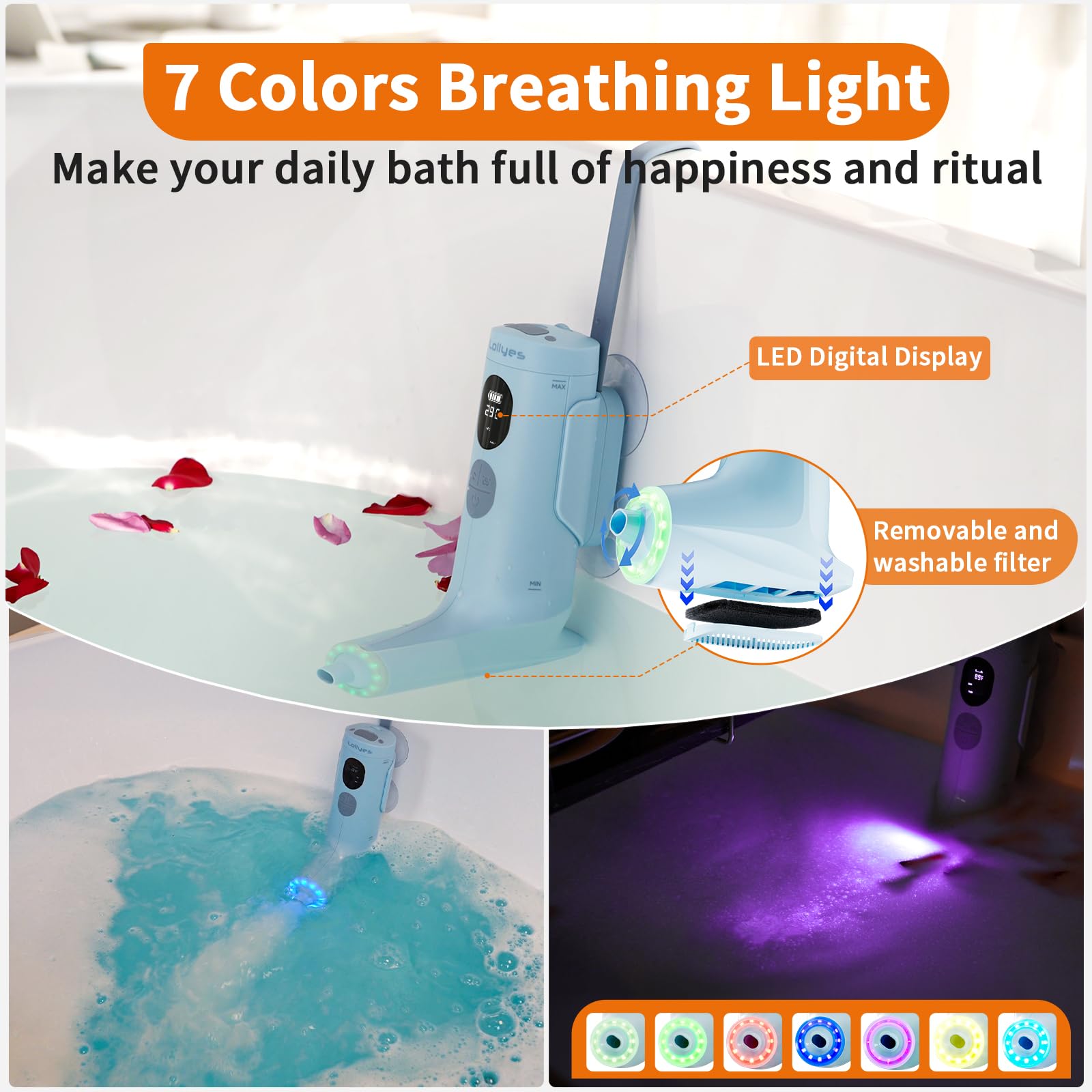 Lollyes Mode jet-bain : massage ciblé des épaules et du dos.