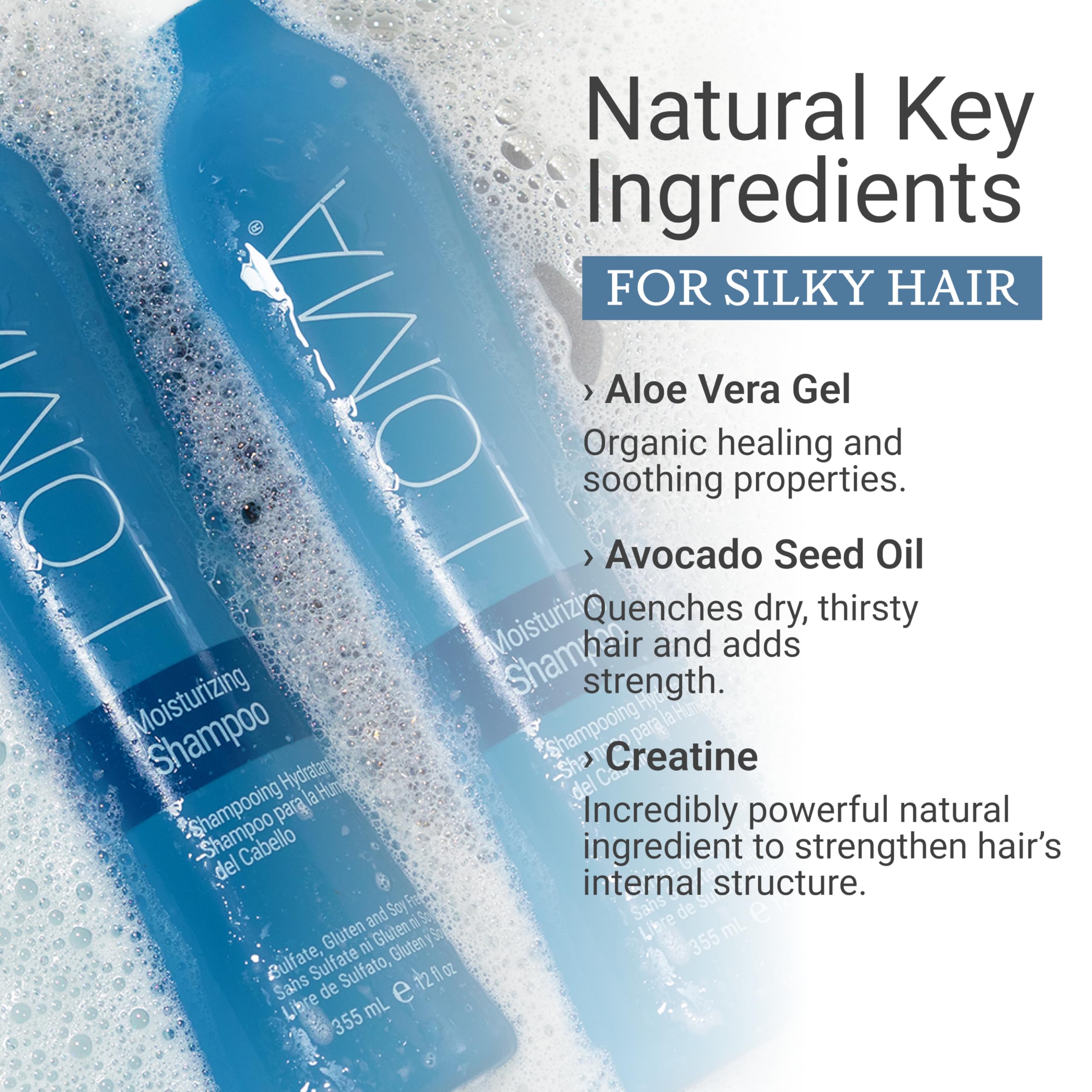 Mousse généreuse du shampoing sur cheveux, sensation douce et hydratante