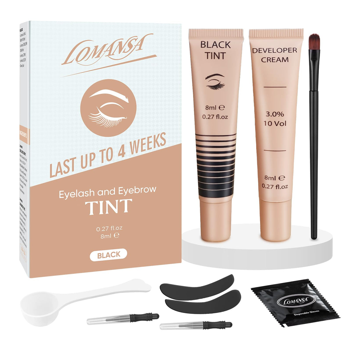 Lomansa teinte les cils avec un noir profond pour un regard naturel.
