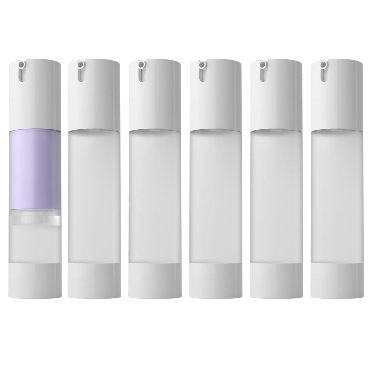 Longway bouteille pompe airless 50 ml opaline givré, préserve la fraîcheur des cosmétiques.