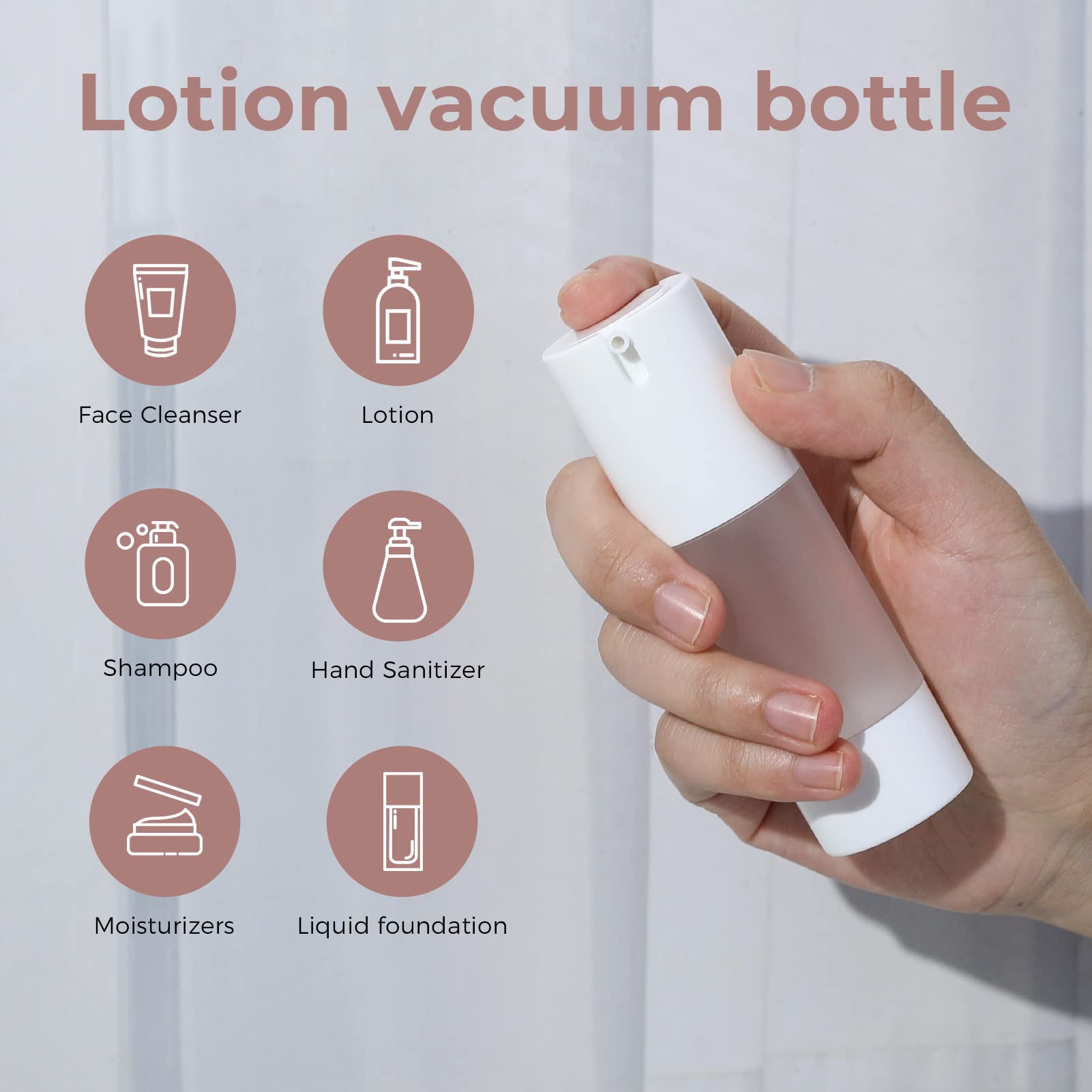 Longway bouteille compacte opaline, pompe sans air pour dosage précis.