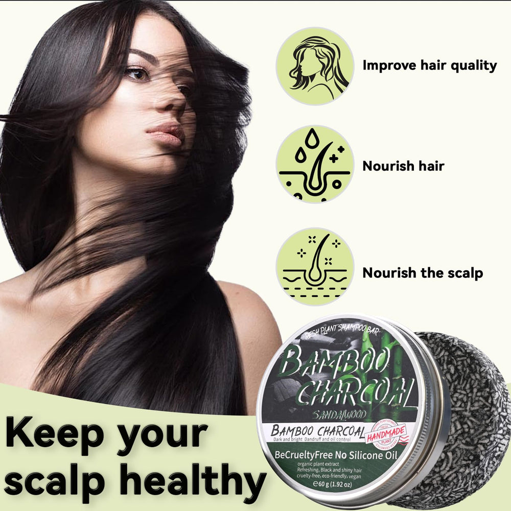 Loobexery barre shampoing charbon bambou en massage cuir chevelu apaise.