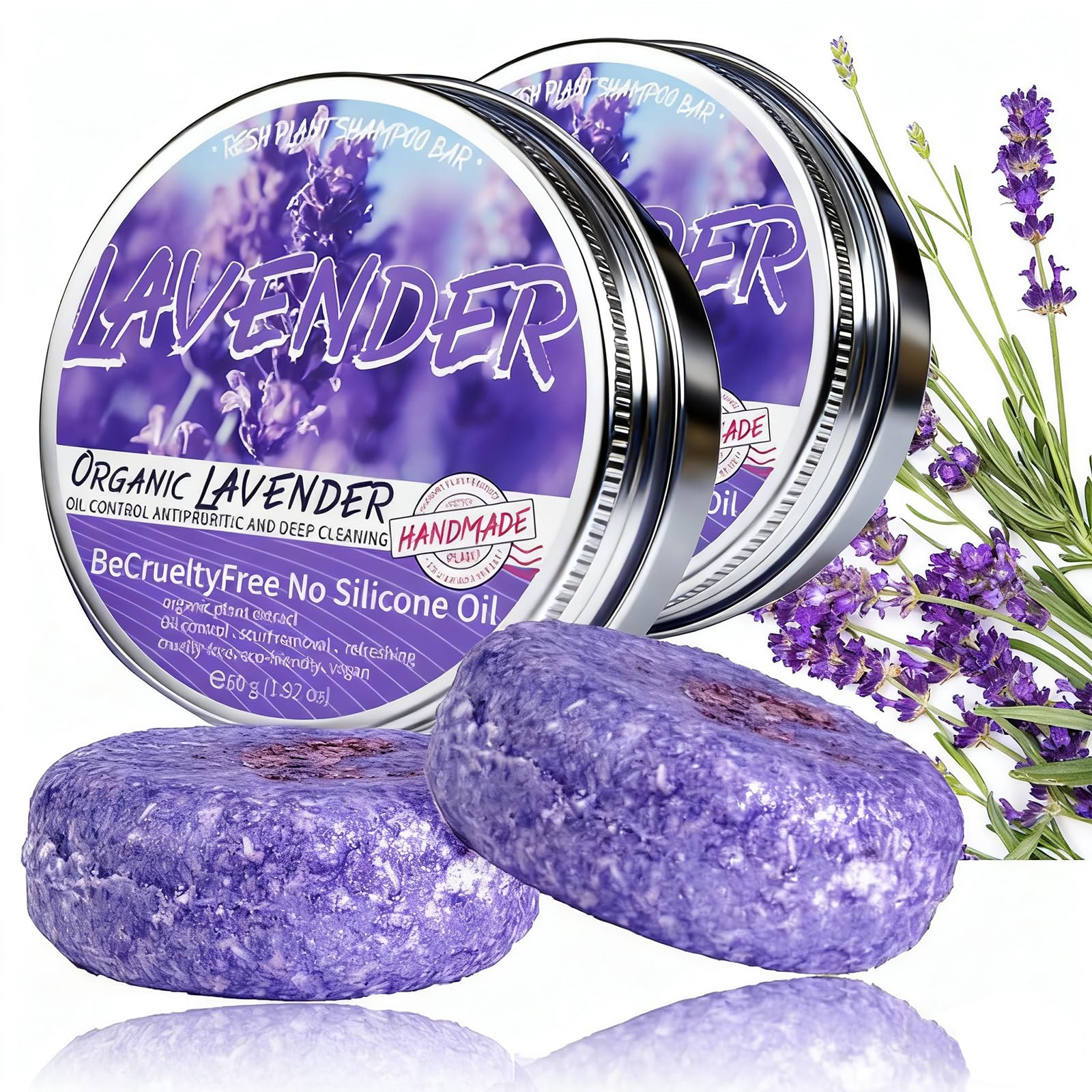 Barre de shampoing Loobexery gris et lavande, soin doux pour cuir chevelu sensible.