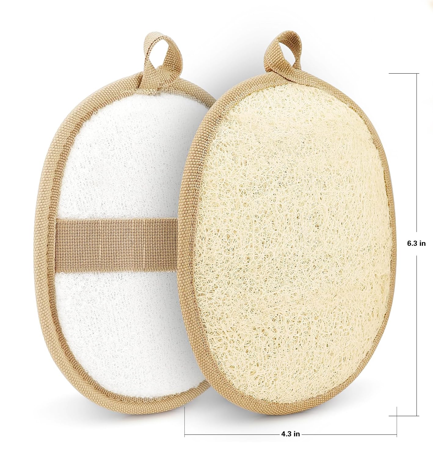 Éponges loofah naturel – forme ovoïde pour une prise en main confortable.