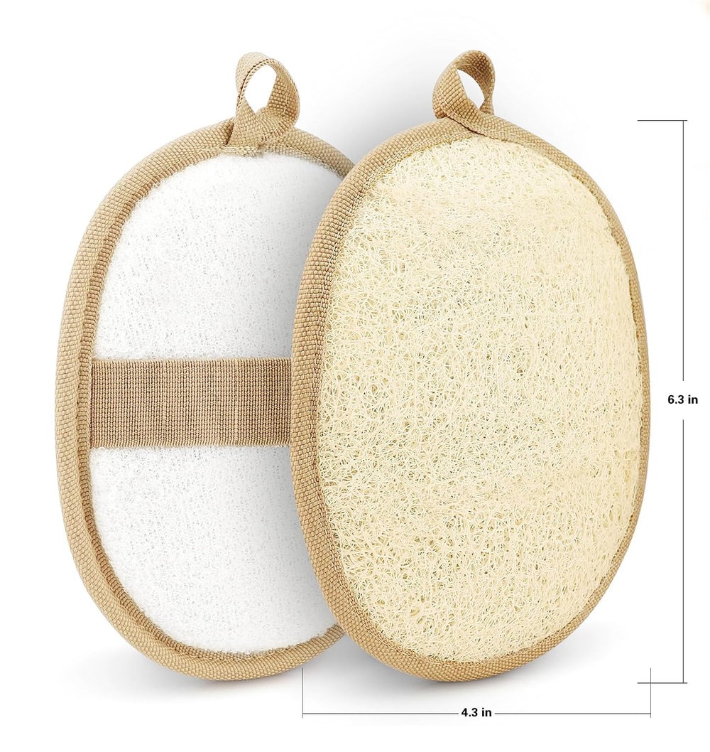 Éponges loofah naturel – forme ovoïde pour une prise en main confortable.