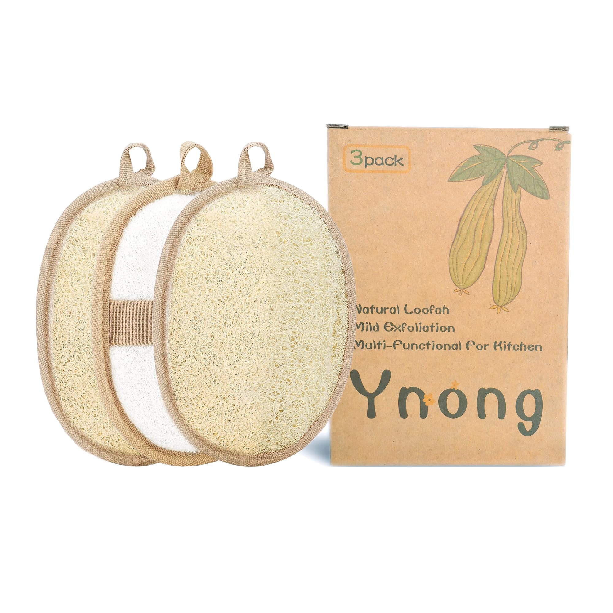 Éponges loofah naturel – ensemble de 3 pour un gommage corporel doux.