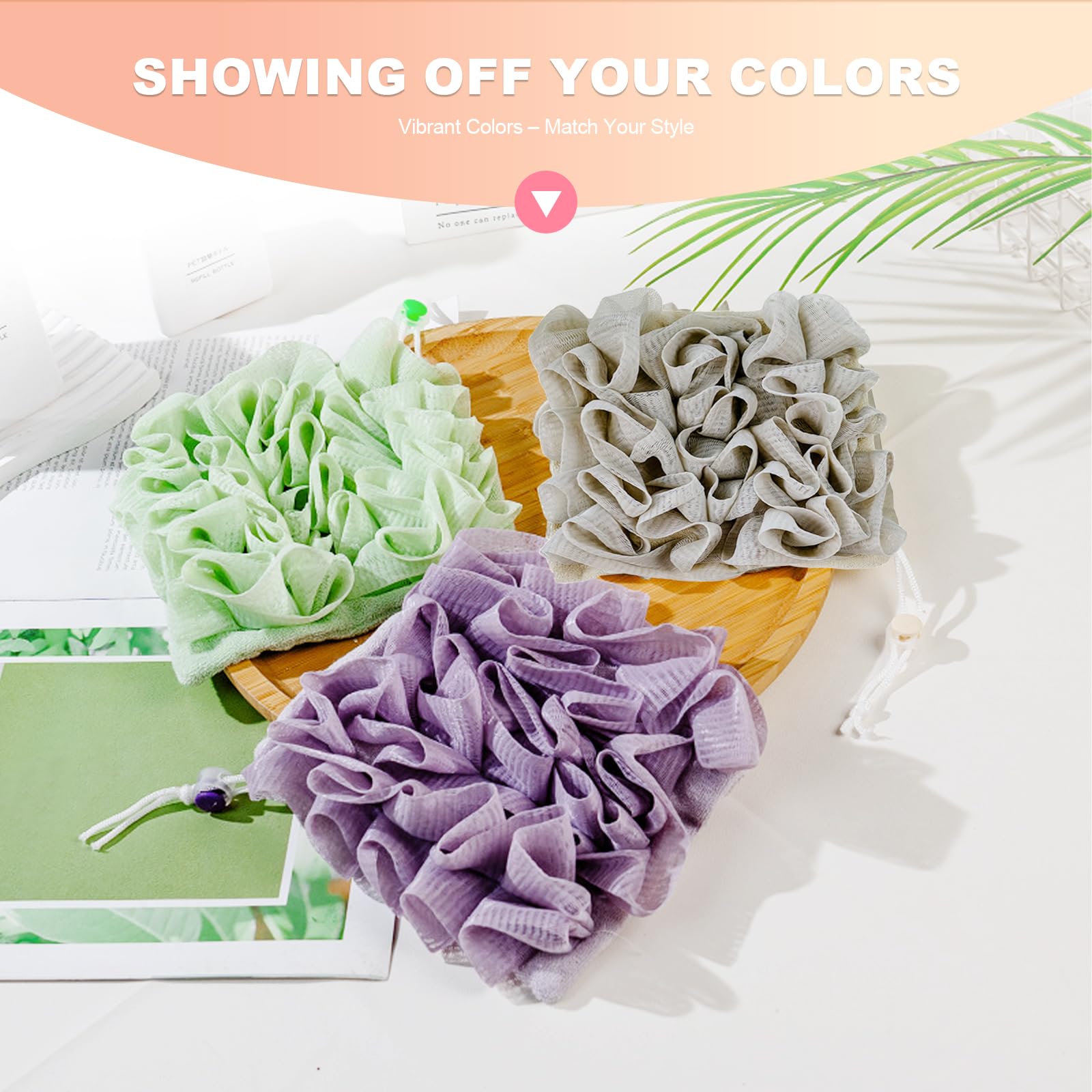Loofah-Washcloth avec cordon pour suspendre après douche.