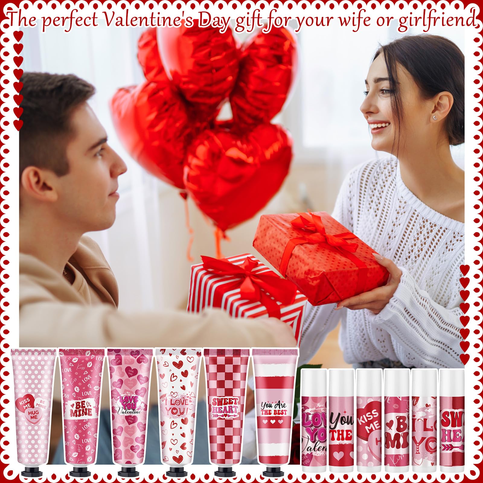Emballage-coeurs rouges et roses, présentation romantique Saint-Valentin.
