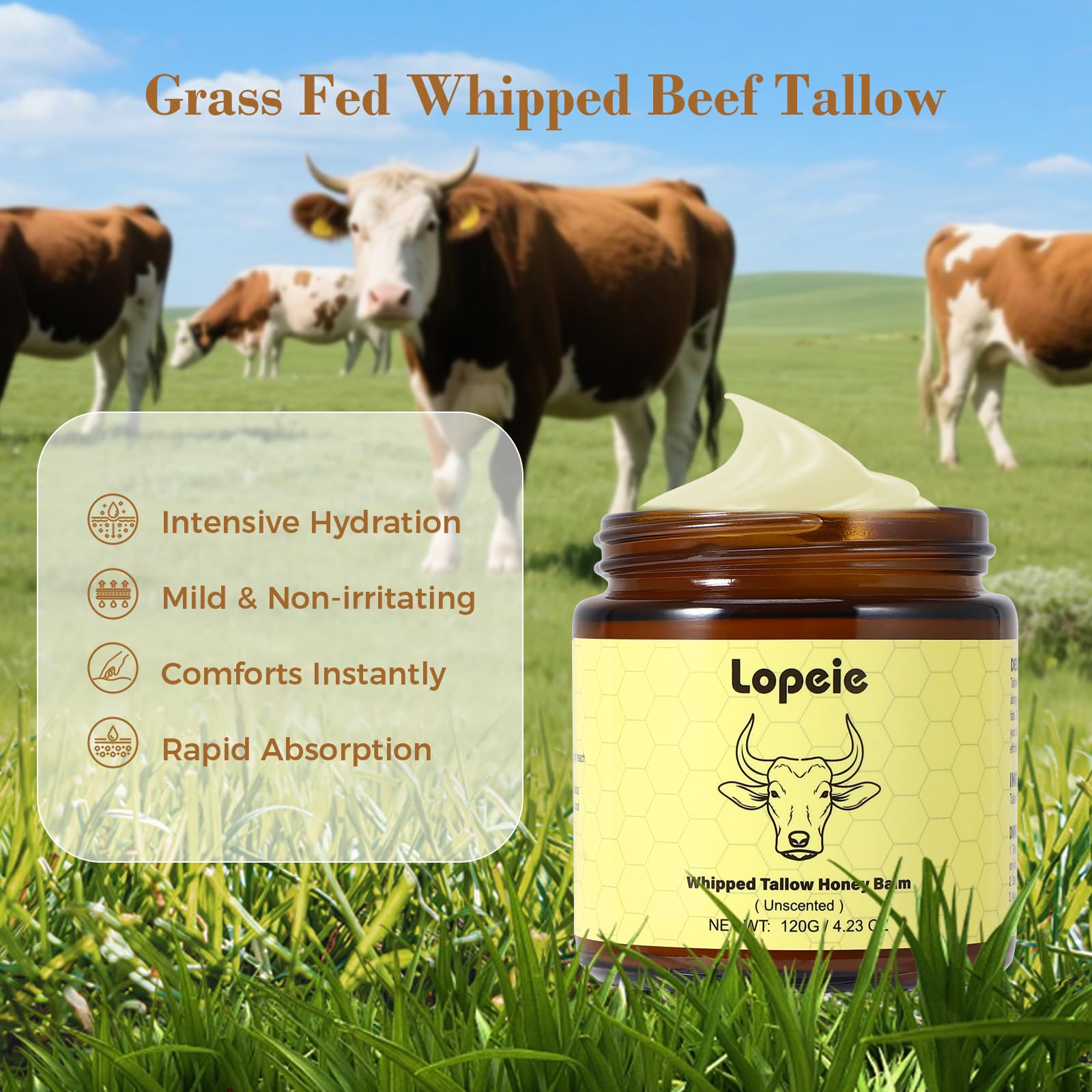 Lopeie Beef Tallow unscented packaging with pump lid