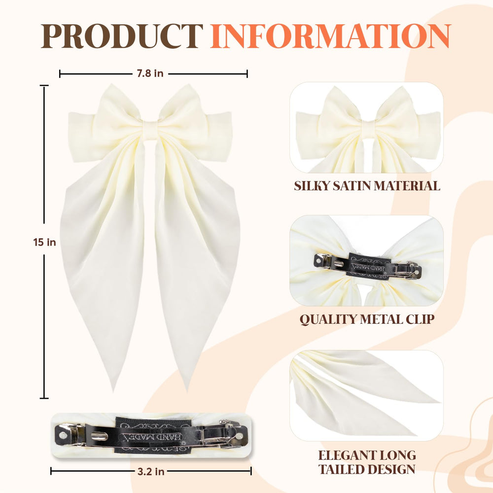 Loqpol nœud satin blanc, clip solide, maintien fiable toute la journée
