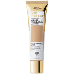 L’Oréal Paris Age Perfect Serum Foundation – bouteille, fini lumineux et hydratation légère.