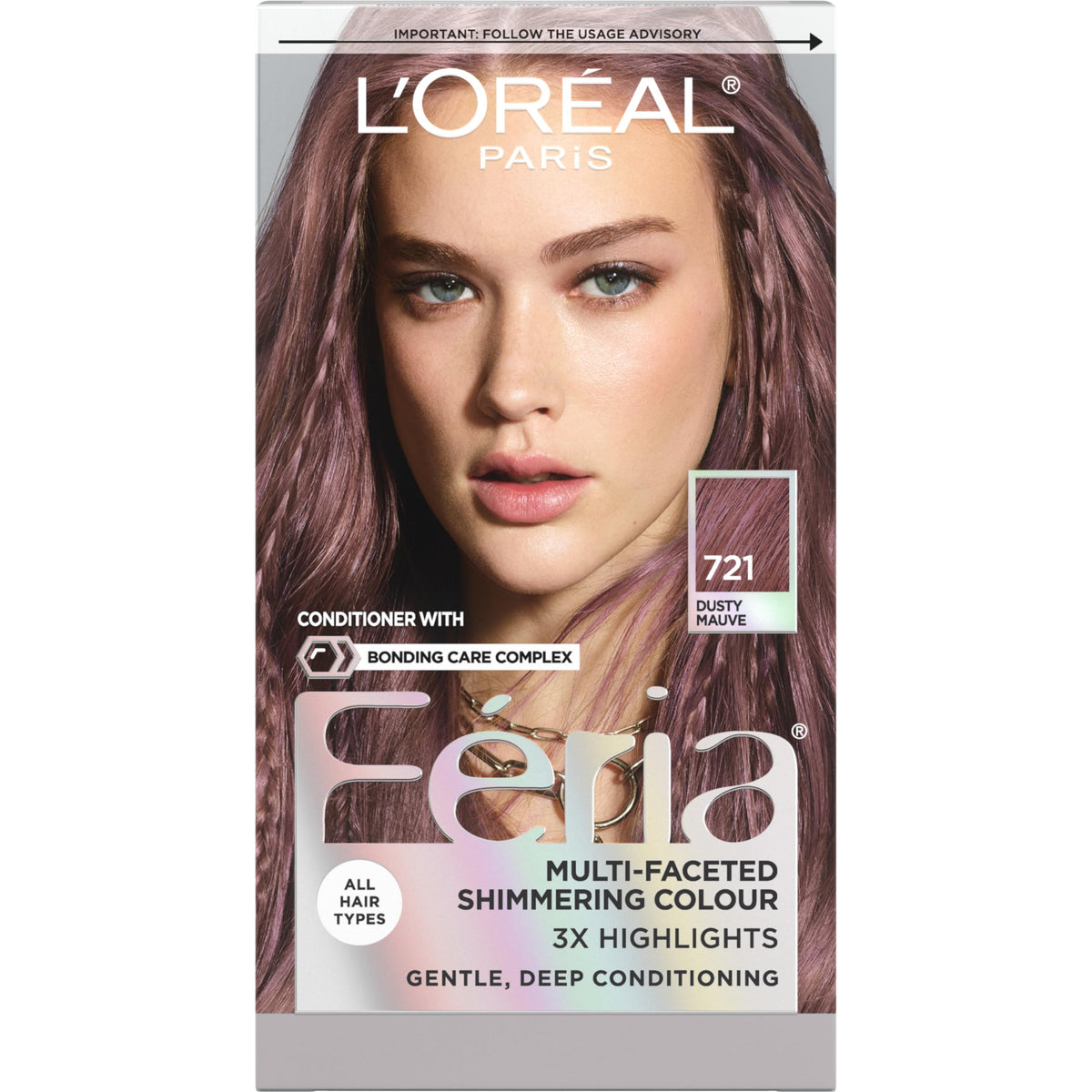 Kit Feria Dusty Mauve prêt à l’emploi pour coloration permanente des cheveux.