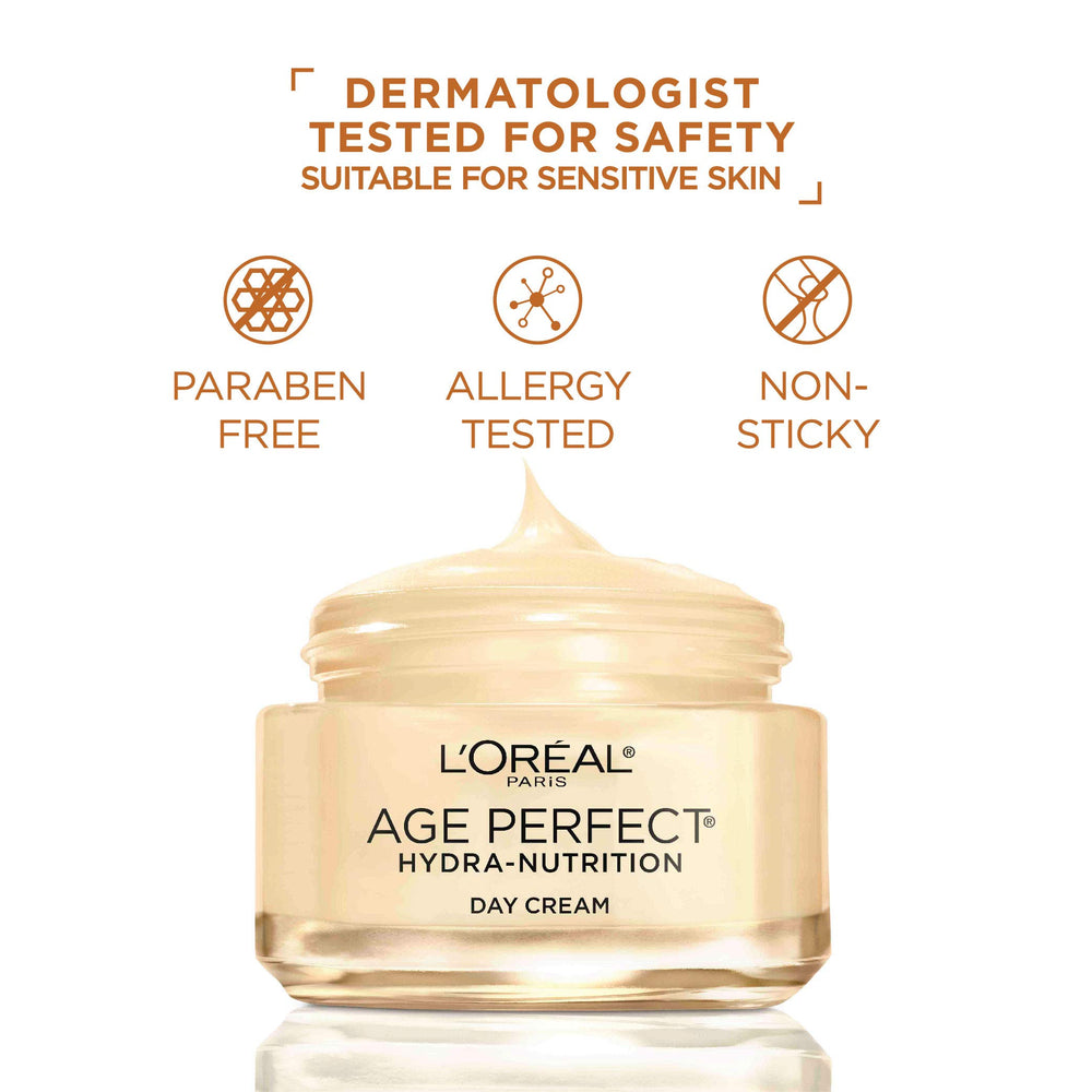 L'Oréal Paris Age Perfect Hydra-Nutrition texture-creme-soyeuse prête à l'application quotidienne.