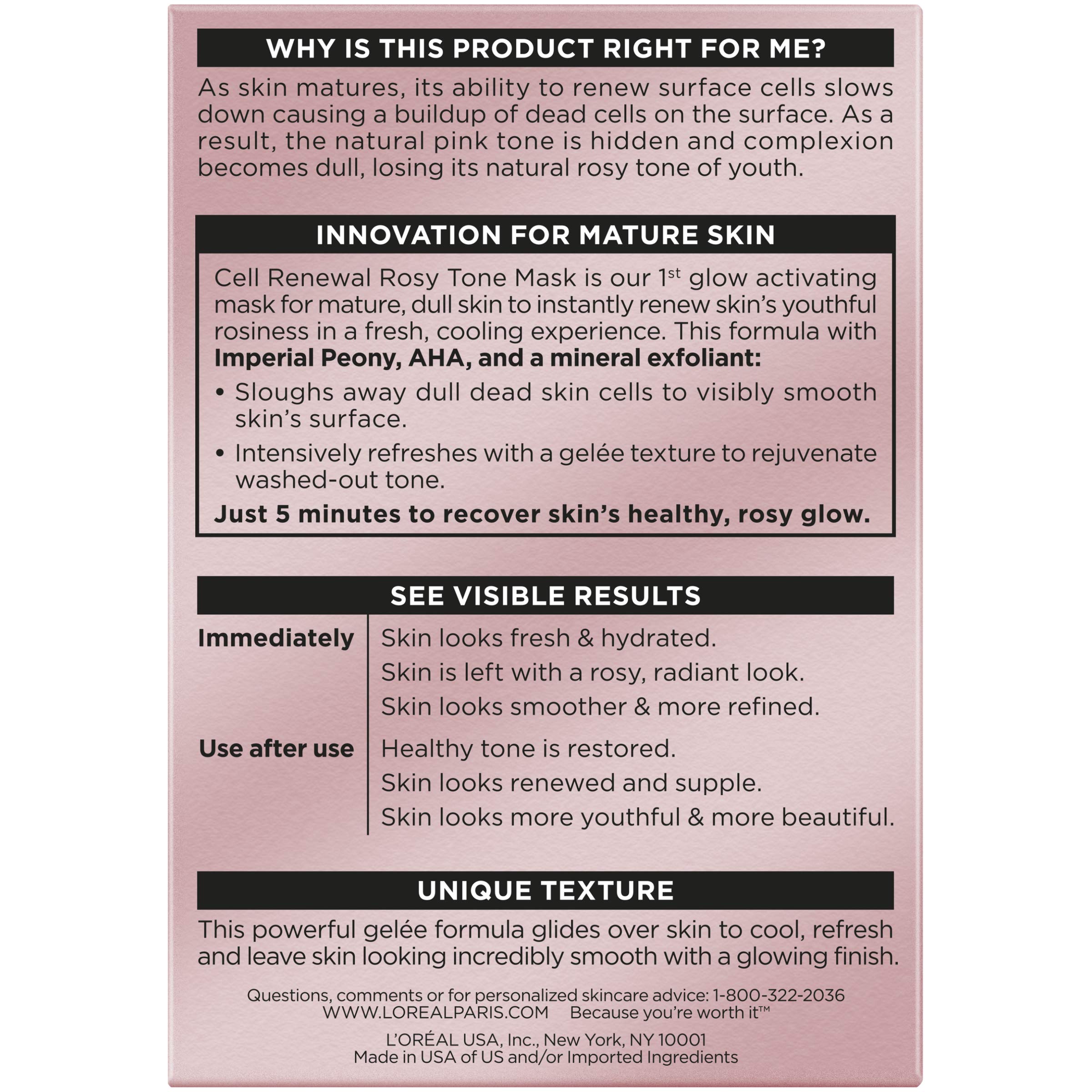 Masque Rosy Tone en 5 minutes L'Oréal Paris Age Perfect, teint plus radieux