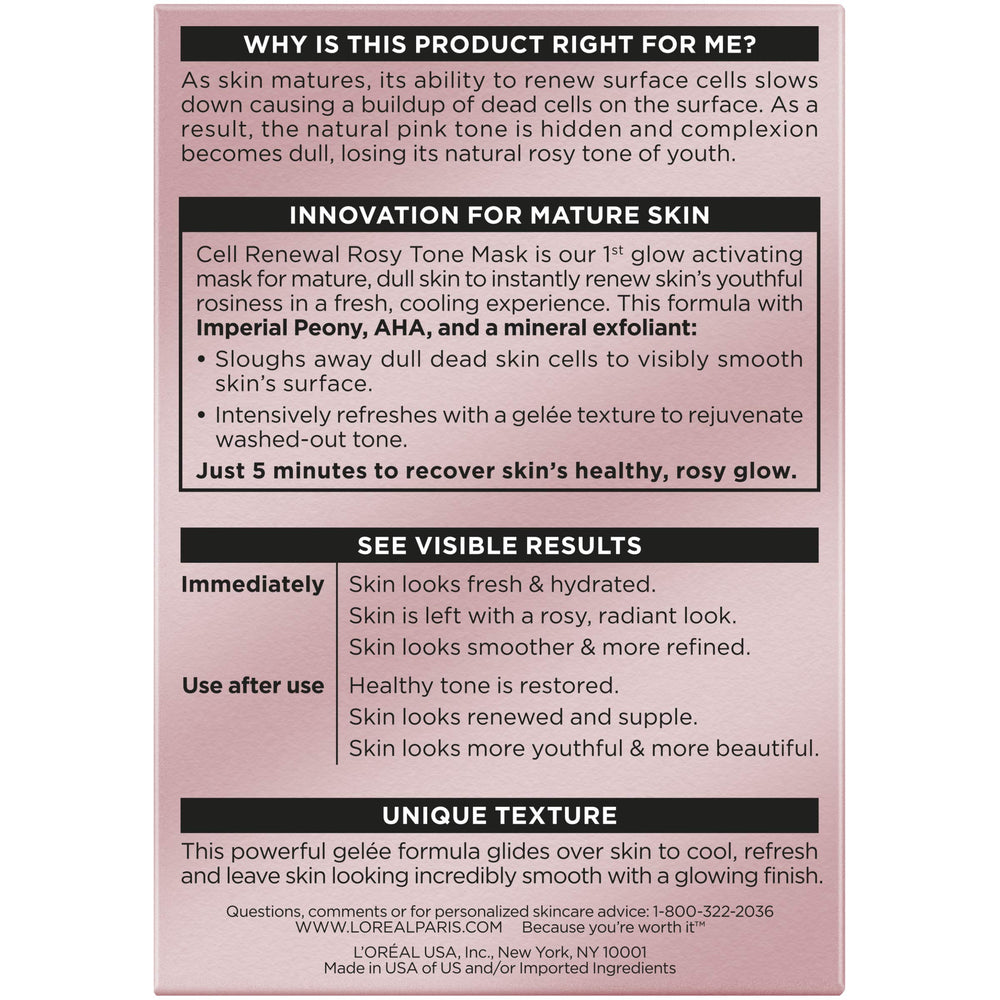 Masque Rosy Tone en 5 minutes L'Oréal Paris Age Perfect, teint plus radieux