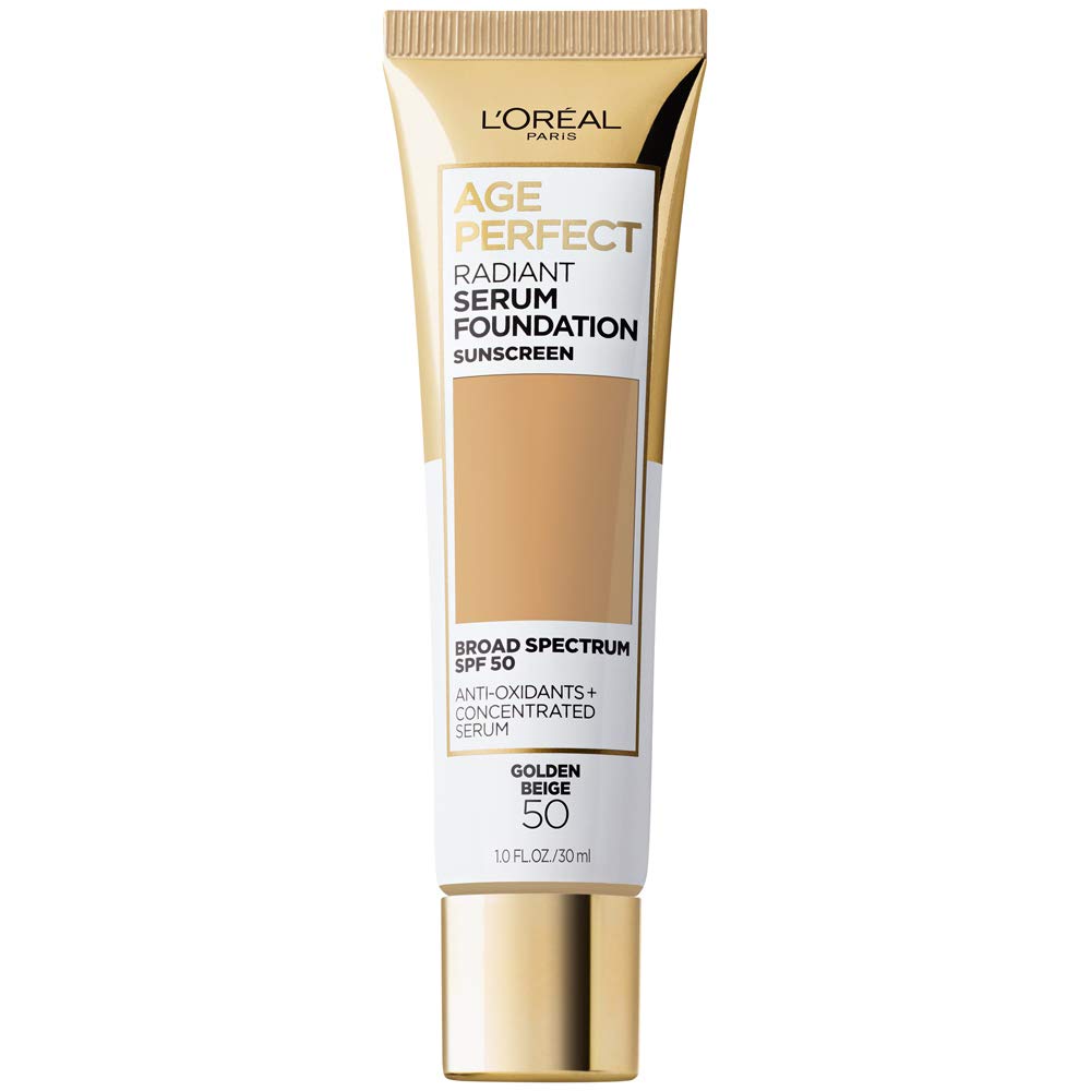 L'Oreal Paris Age Perfect Radiant Serum Foundation bottle front for radiant skin.