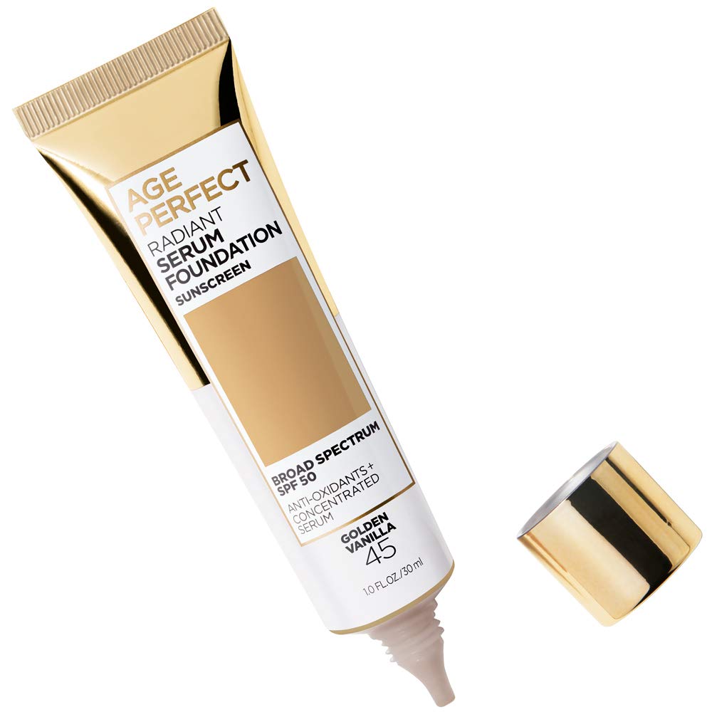 L'Oréal Paris Age Perfect Serum Foundation – teinte Golden Vanilla et applicateur.