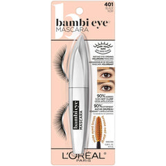 L'Oreal Paris Bambi Eye mascara delivers lifted, curled lashes for an open-eye look.