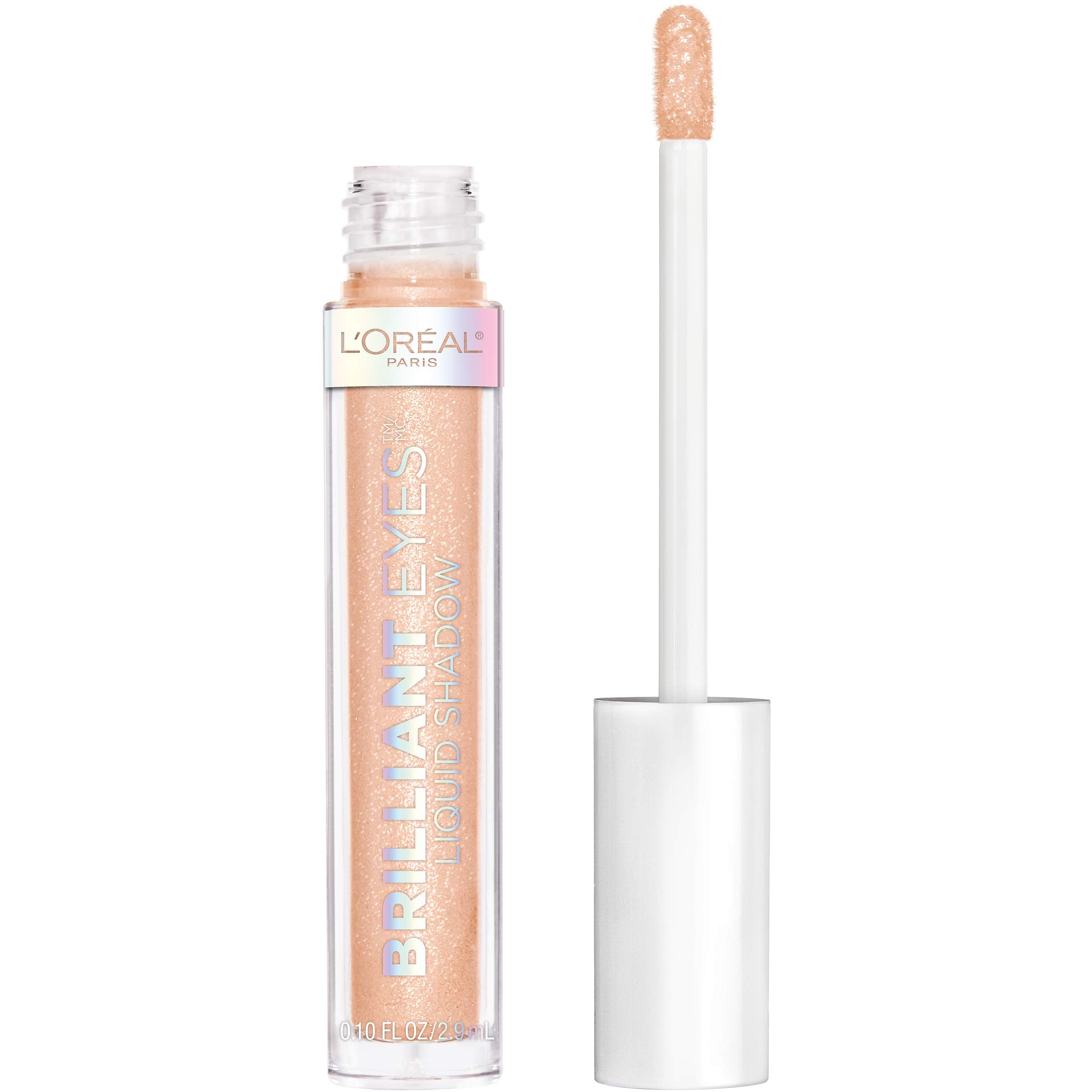 L'Oreal Paris Brilliant Eyes liquid shadow bottle shows a luminous shimmer for quick application.