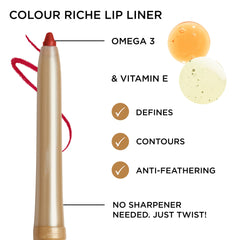 L’Oréal Paris Colour Riche: crayon lèvres crème Omega 3 et Vitamine E pour nourrir.