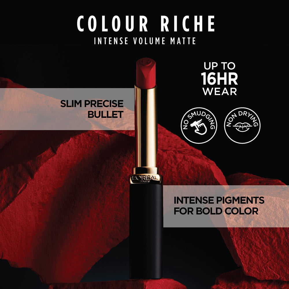 L'Oreal Paris Colour Riche Intense Volume Matte, hydratation avec acide hyaluronique.