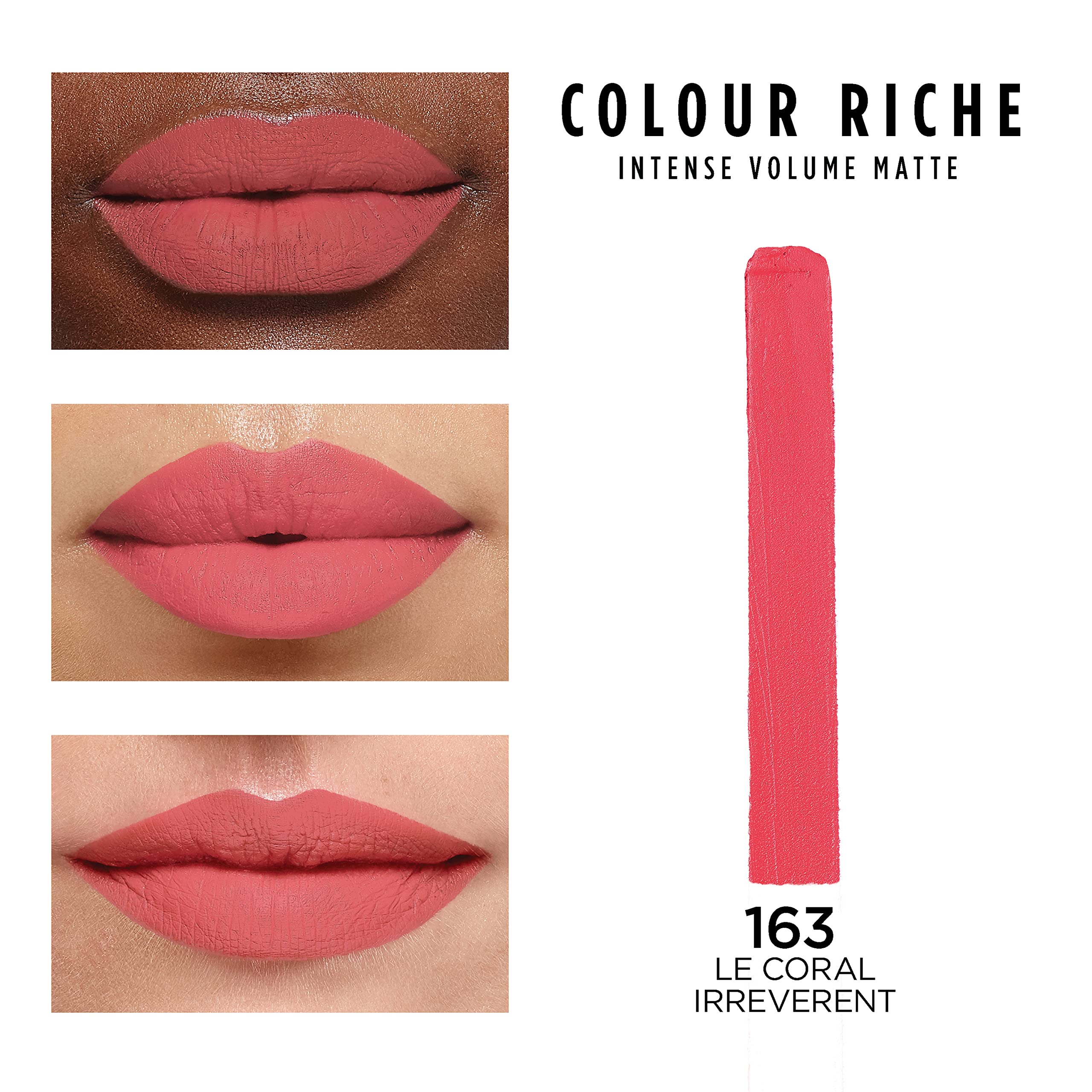 L'Oréal Paris Colour Riche Intense Volume Matte Le Coral Irreverent couleur saturée longue tenue.