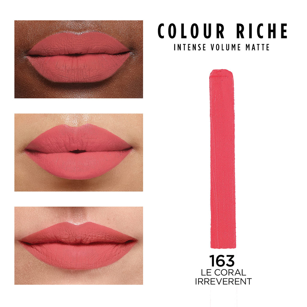L'Oréal Paris Colour Riche Intense Volume Matte Le Coral Irreverent couleur saturée longue tenue.
