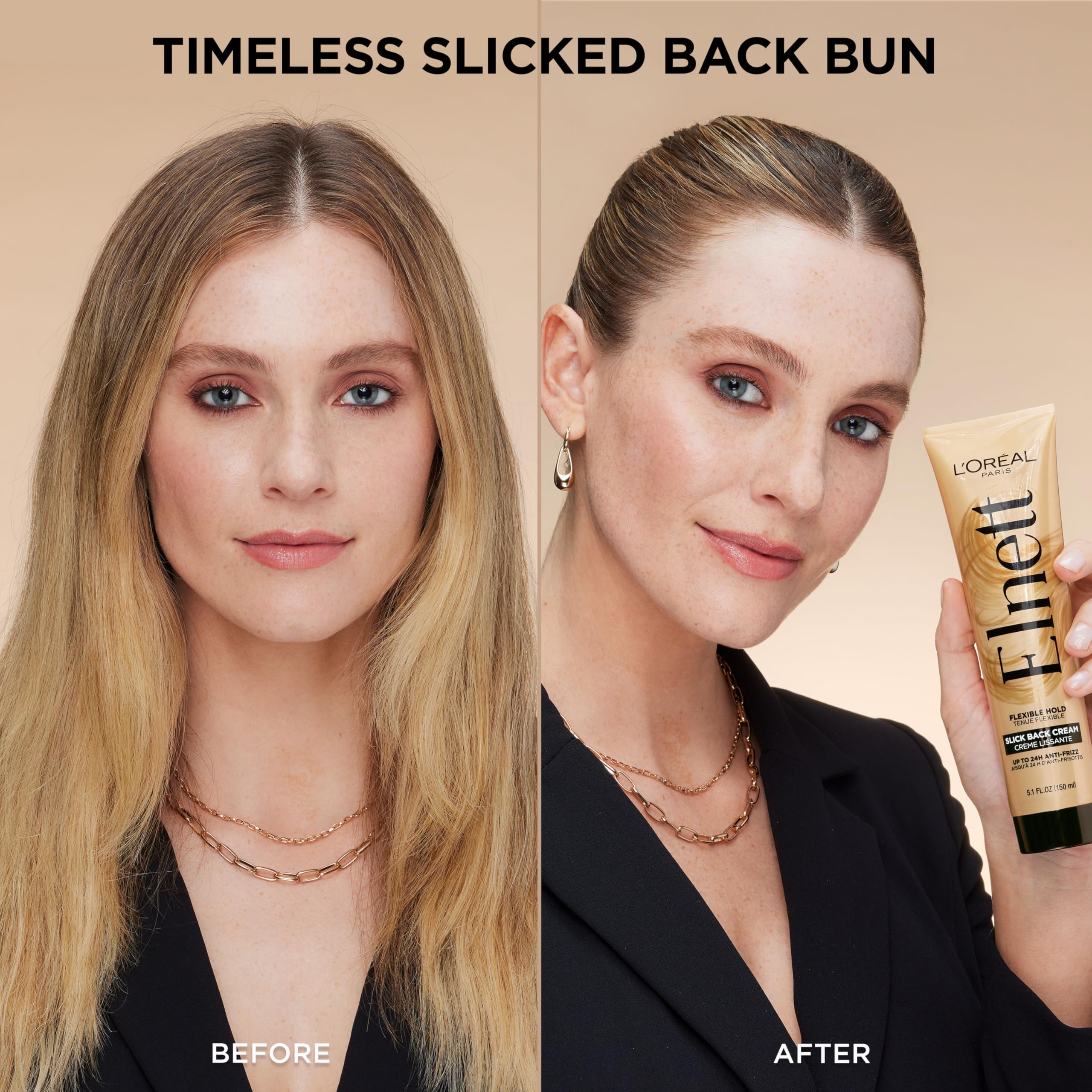 L’Oréal Paris Elnett – cheveux humides, application recommandée pour un fini lustré.
