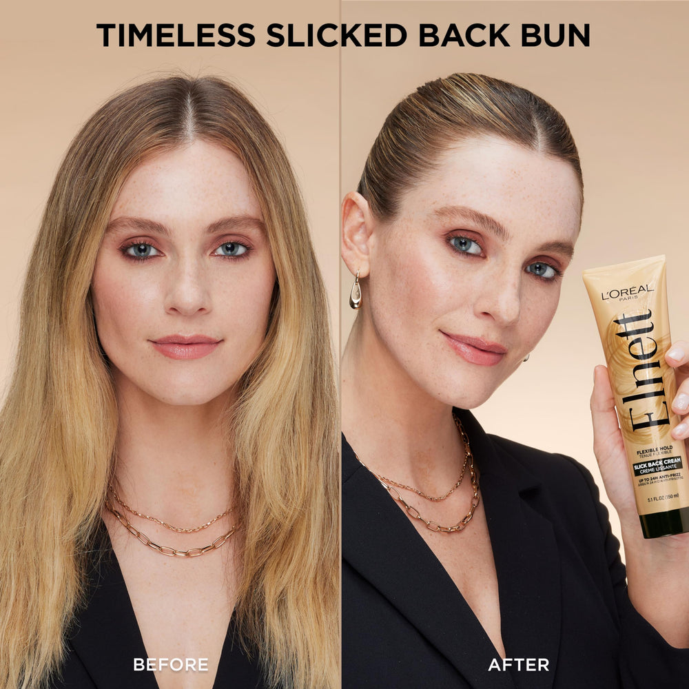 L’Oréal Paris Elnett – cheveux humides, application recommandée pour un fini lustré.