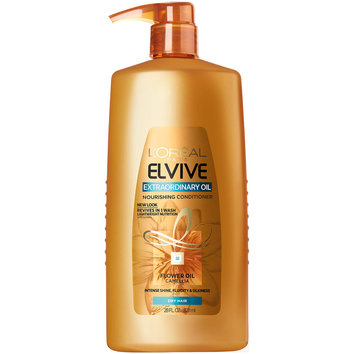 L’Oréal Paris Elvive Extraordinary Oil, bouteille illustrant hydratation et douceur pour cheveux secs.
