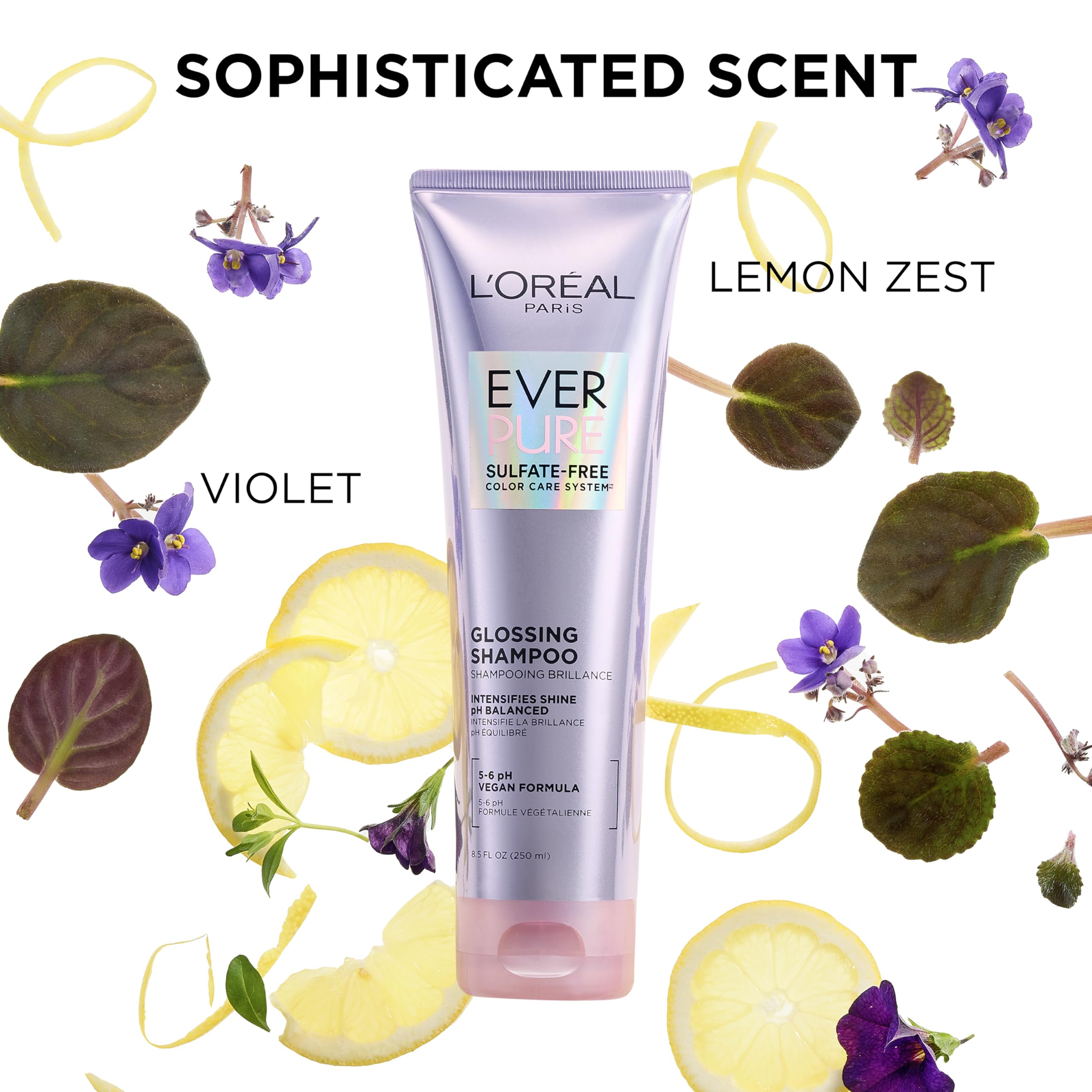 L'Oreal Paris EverPure Glossing Conditioner bottle complements shampoo for lasting smoothness.