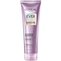 L'Oreal Paris EverPure Glossing Shampoo bottle demonstrates sulfate-free shine and color-safe care.