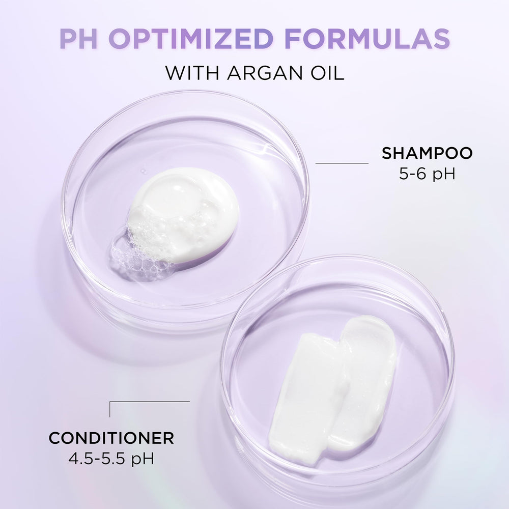 Close-up shows glossy hair texture after using EverPure Glossing Shampoo.