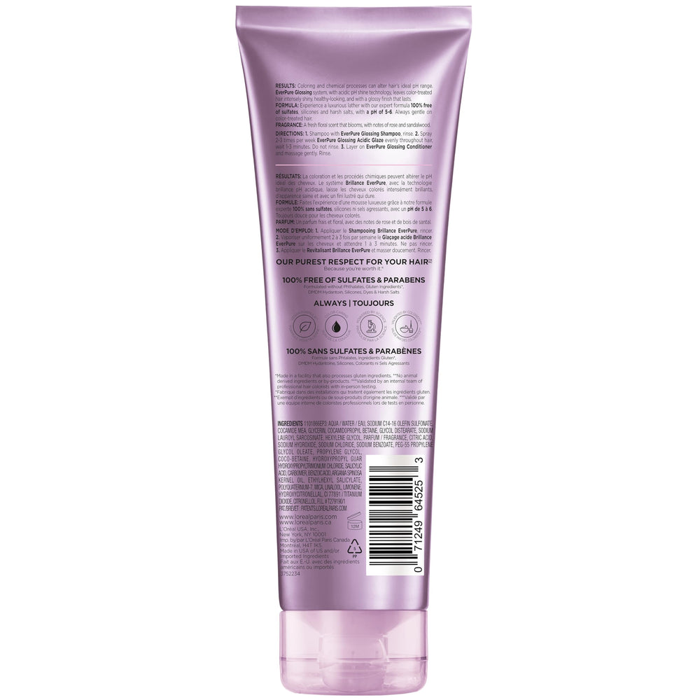 Hair with radiant shine after using L'Oreal Paris EverPure Glossing Shampoo.