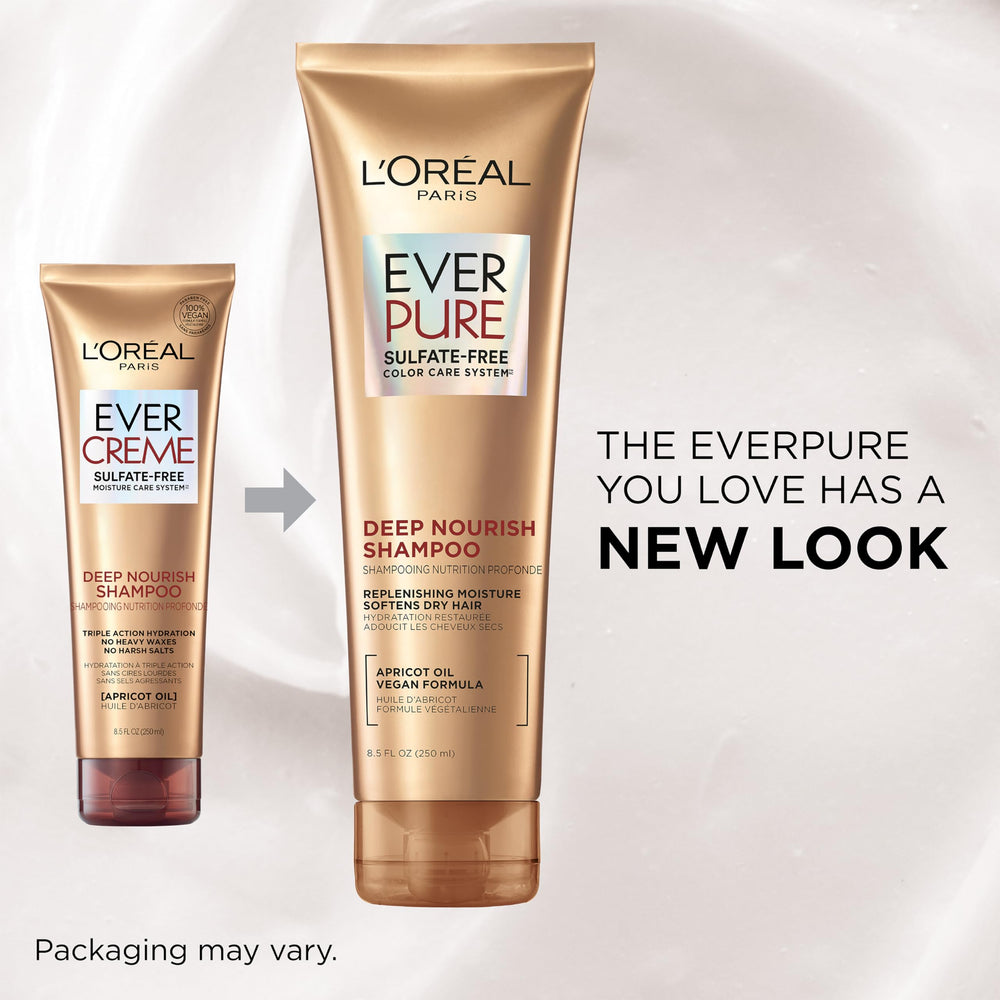 L’Oréal Paris EverPure mousse riche, douceur nourrissante et sensation luxueuse.