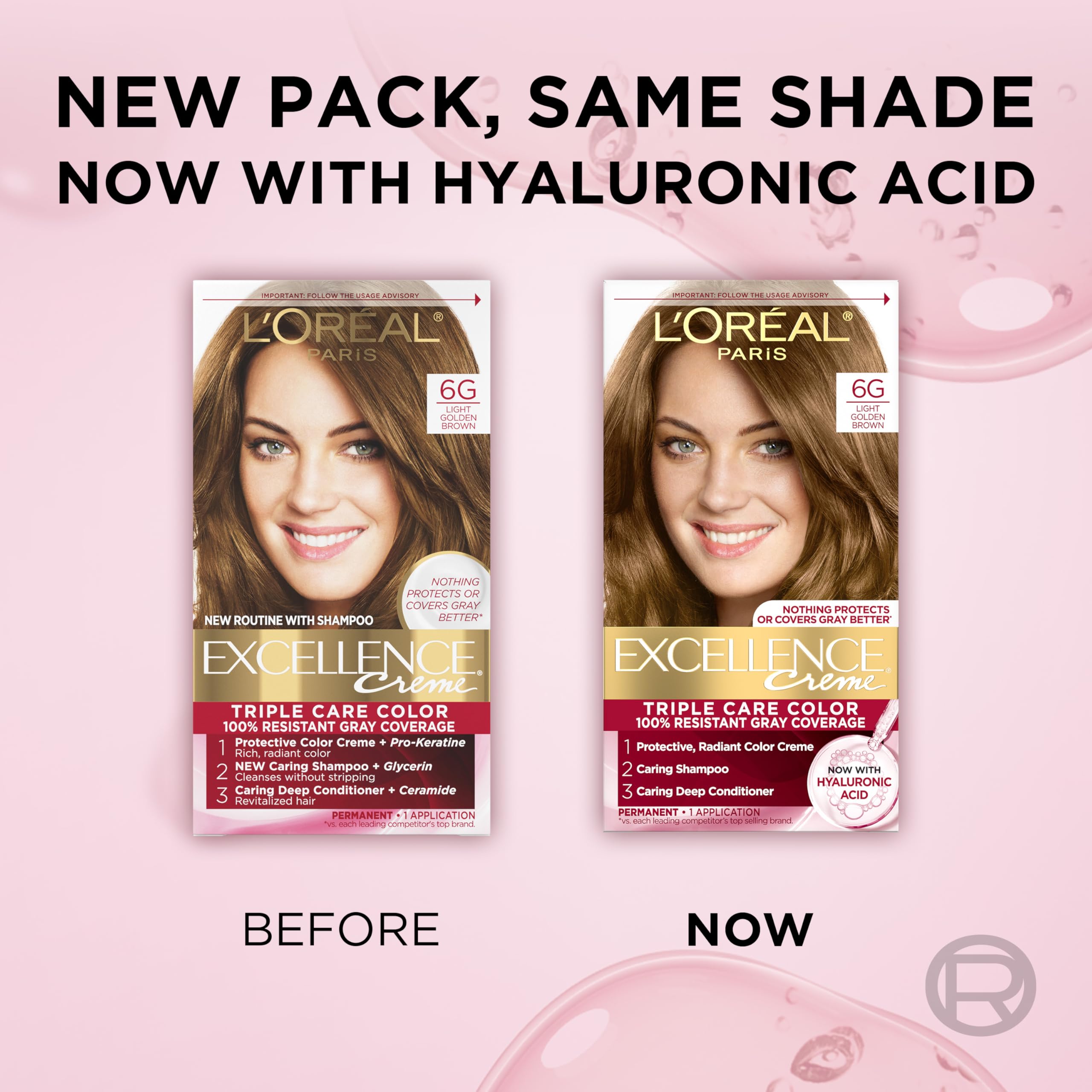 L’Oréal Paris Excellence Crème avant/après coloration démontrant la transformation