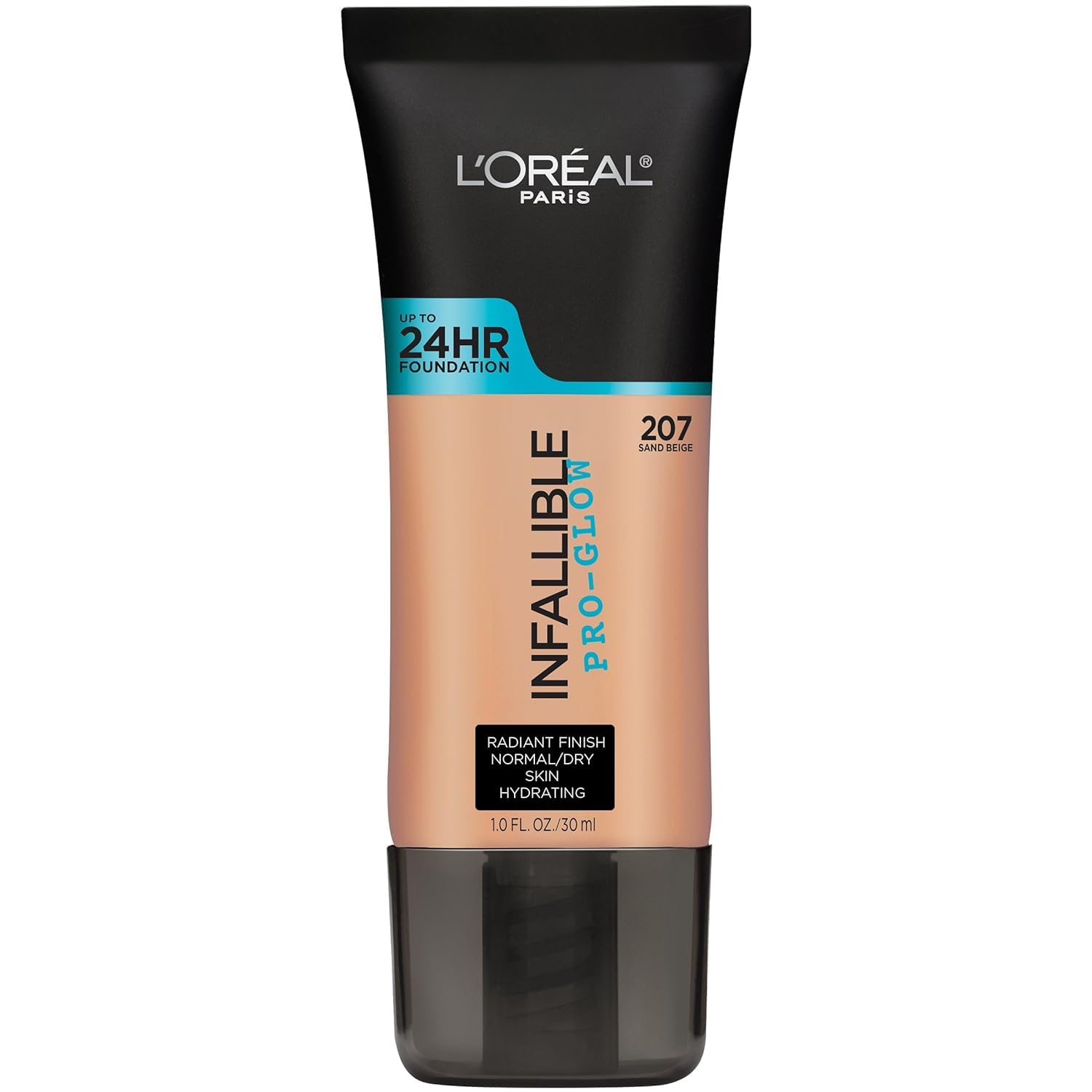 L’Oréal Paris Fond de Teint Infallible Pro Glow sable beige, flacon prêt à l’emploi pour un éclat naturel.