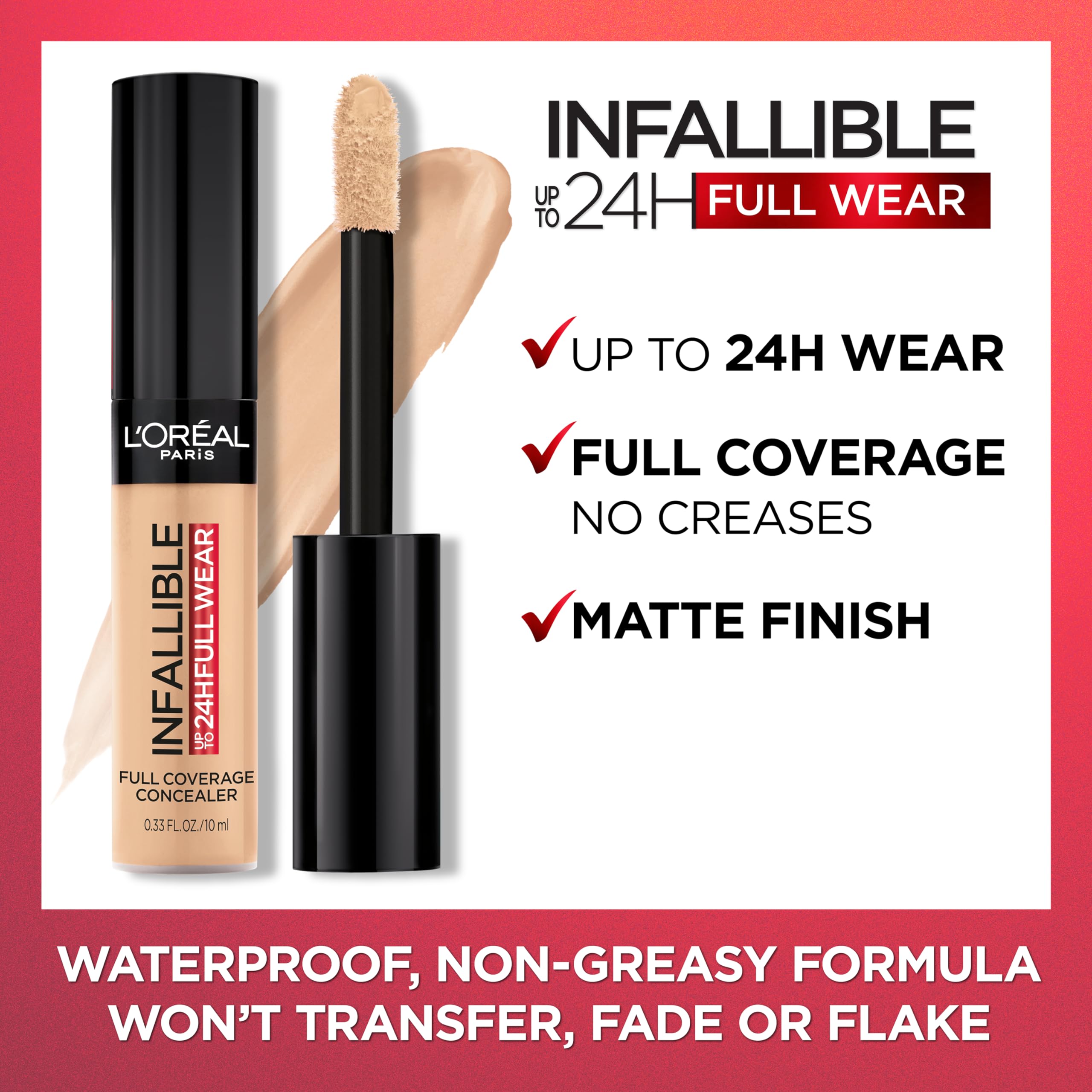 L'Oreal Paris Full Wear on-face application reveals a smooth, matte finish.