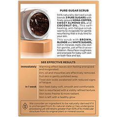 Particules de sucre et café Kona exfoliant doucement la peau.