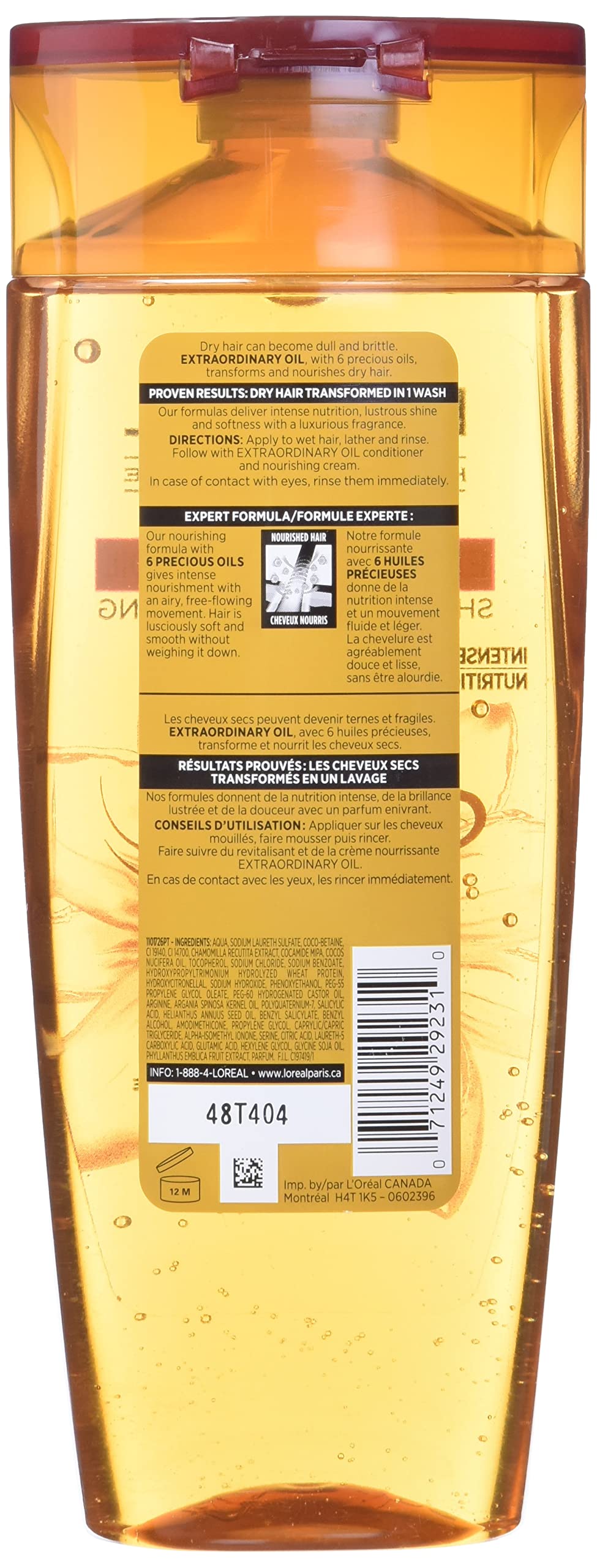 Cheveux nourris par L’Oréal Paris huile extraordinaire après lavage.
