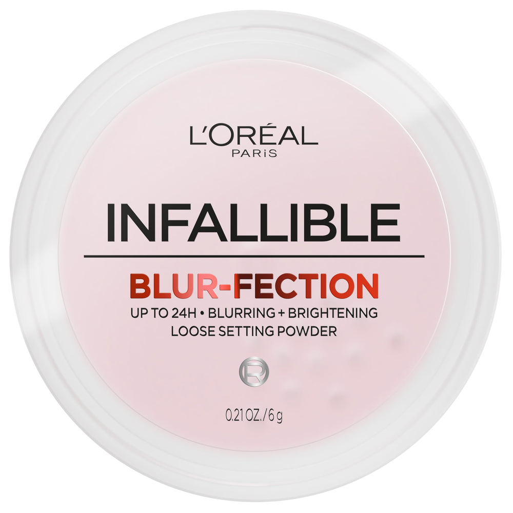 L'Oreal Paris Infallible Blur-fection loose powder packaging closeup for soft blur