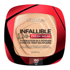 L'Oréal Paris Infallible Fresh Wear poudre : bouteille élégante et tenue longue durée.