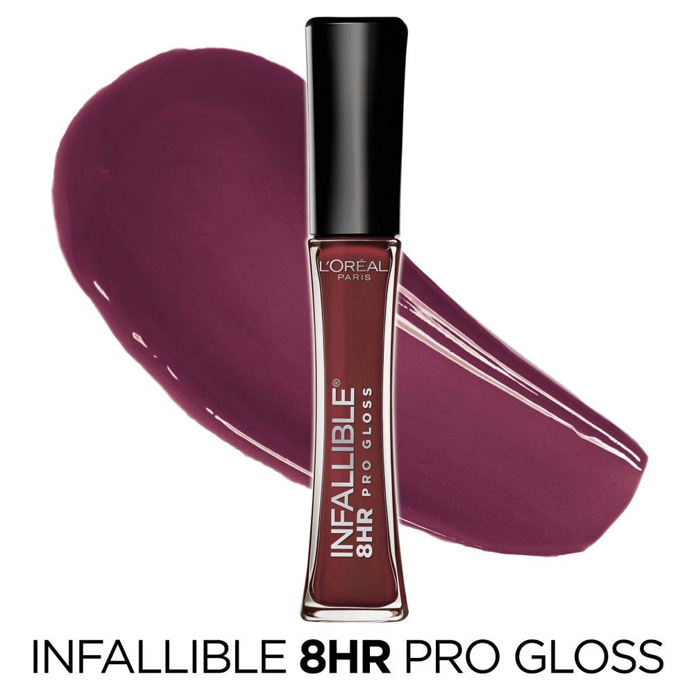 L Oréal Paris Infallible Gloss Raisin montre sa brillance 8 heures durable pour les lèvres.