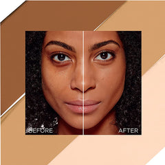 Application au pinceau sur le visage pour une couvrance précise.
