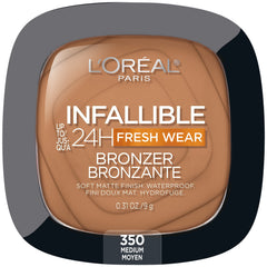 L’Oréal Paris Infallible soft matte bronzer medium swatch showing buildable warmth