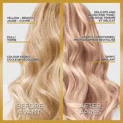 Application du Color Gloss dans la douche pour cheveux marqués par la couleur.